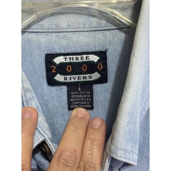 THREE RIVERS Vintage Mens Denim Embroidered Patriotic Stars USA Flag LARGE - Picture 4 of 12